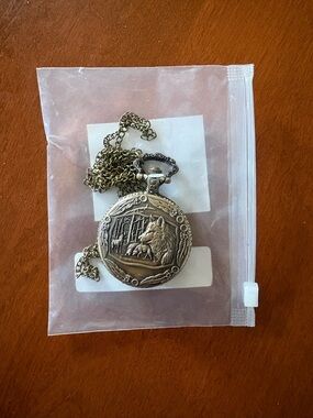 Vintage-Inspired Silver Wolf Pocket Watch Necklace
